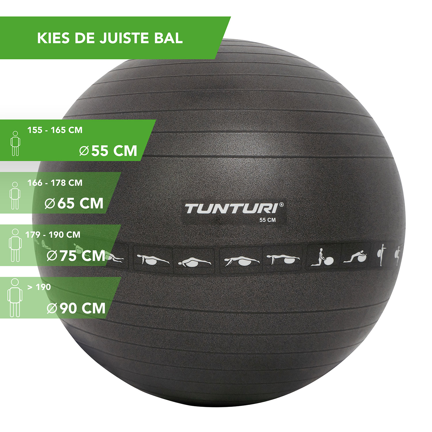 Aardewerk planter badge Fitnessbal - Gymball - Swiss ball - Anti burst - Inclusief pomp - Zwart -  Tunturi Fitness